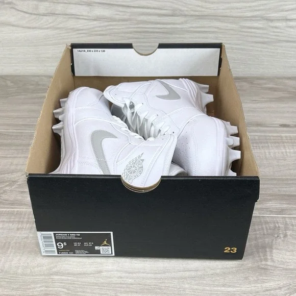 Jordan 1 Mid TD Cleat Mens Size 9.5 FJ6805-101 White Grey  display picture 3